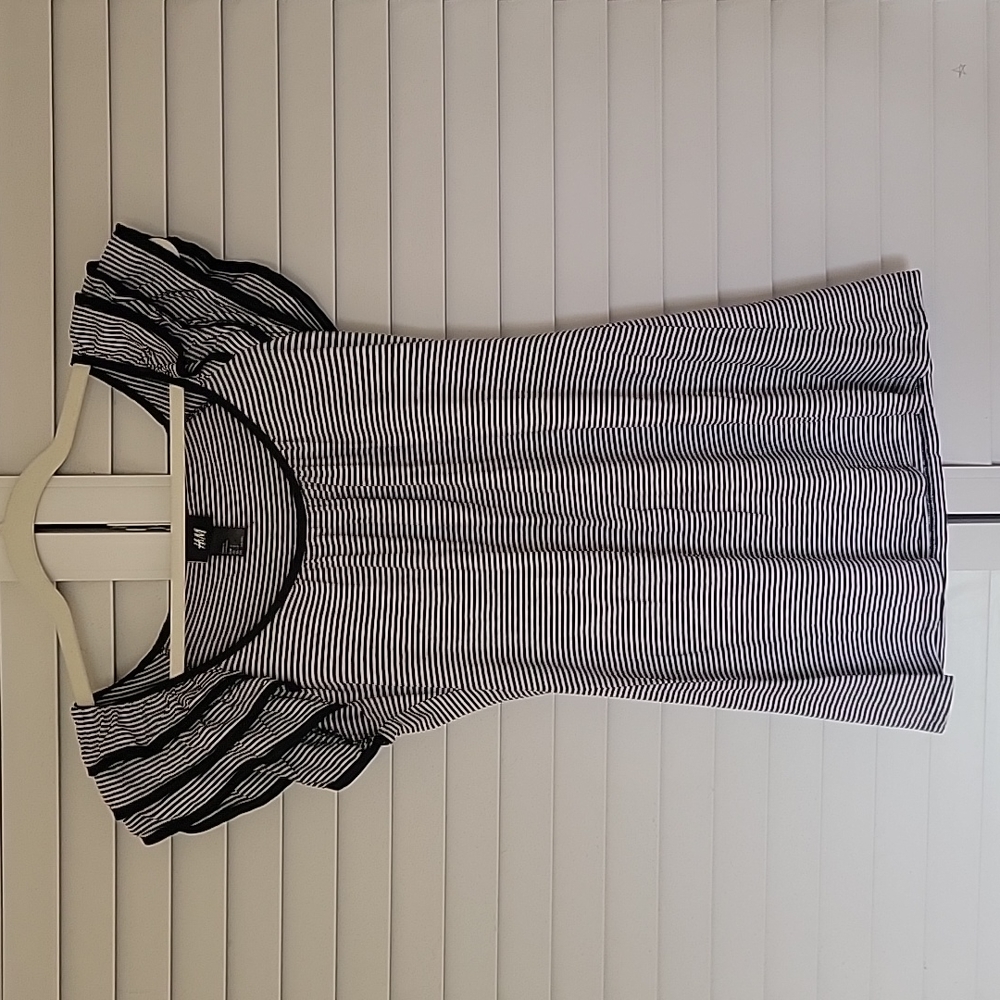 Striped flutter sleeve shirt